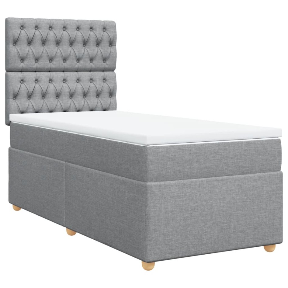 Cama box spring con colchón tela gris claro 90x190