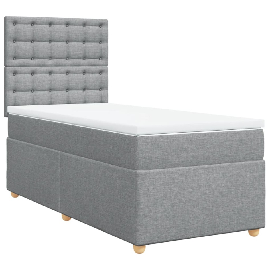 Cama box spring con colchón tela gris claro 90x190