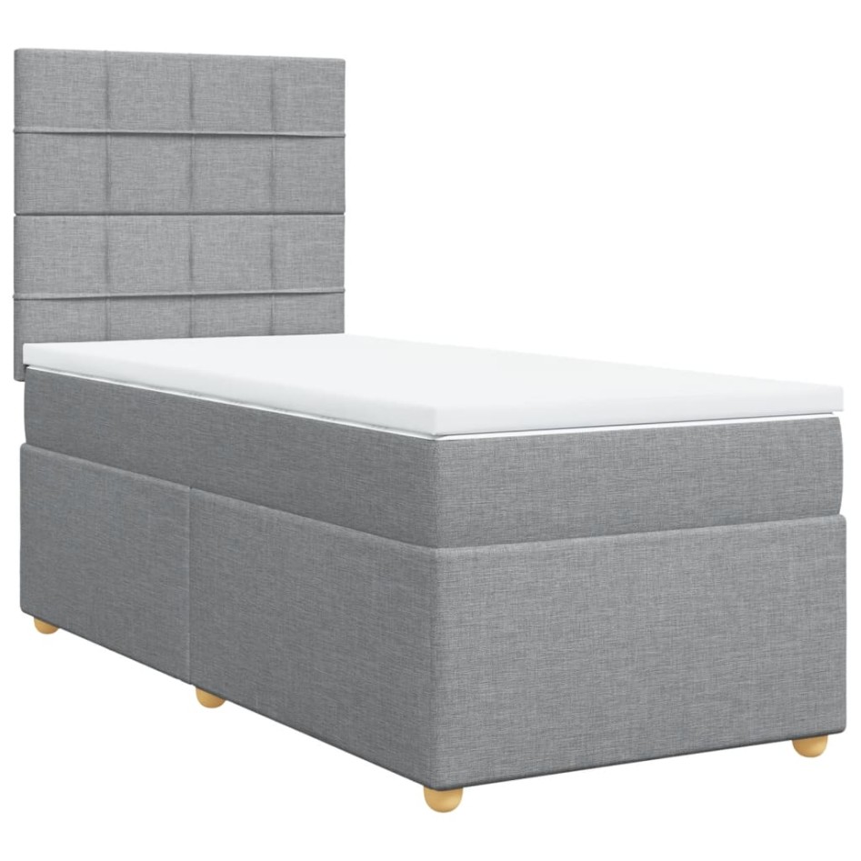 Cama box spring con colchón tela gris claro 90x200