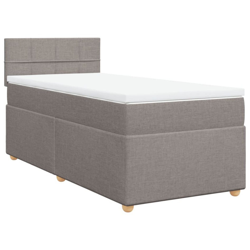 Cama box spring con colchón tela gris taupe 90x200