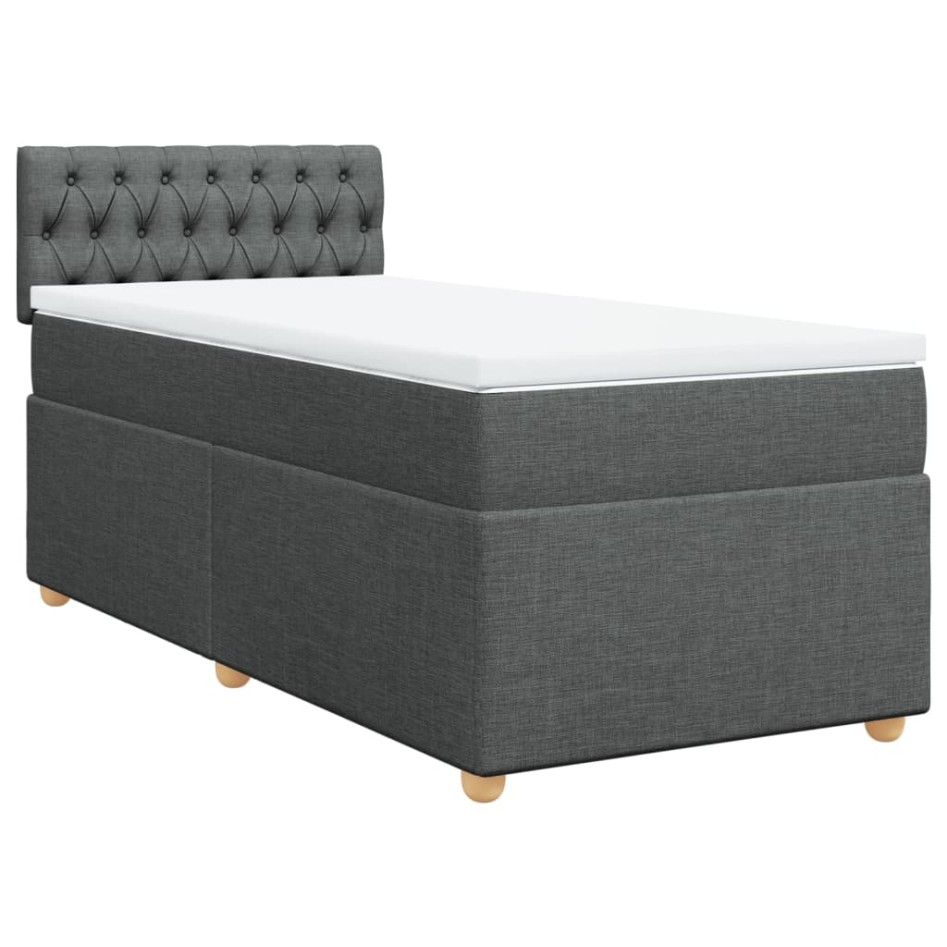 Cama box spring con colchón tela gris oscuro 90x200