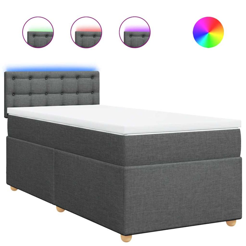 Cama box spring con colchón tela gris oscuro 90x200