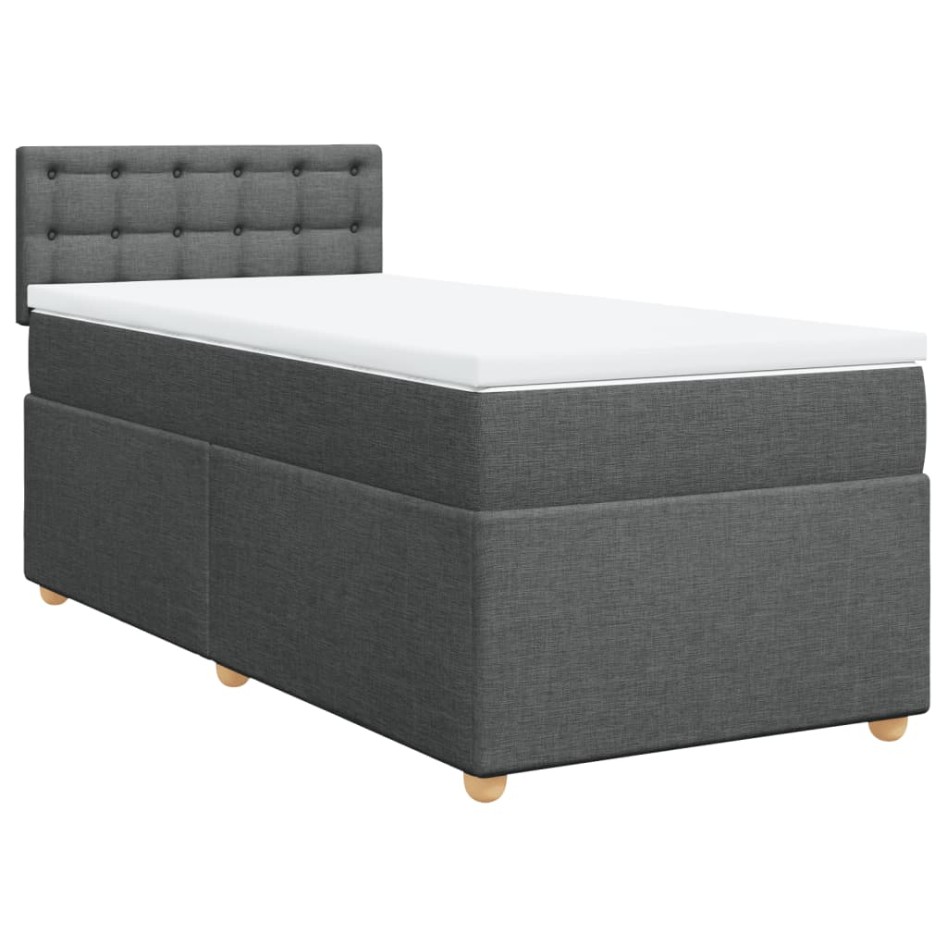Cama box spring con colchón tela gris oscuro 90x200