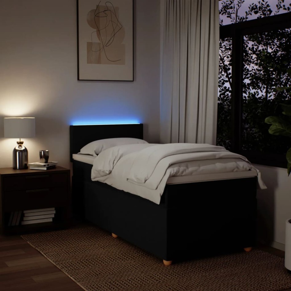 Cama box spring con colchón tela negro 100x200