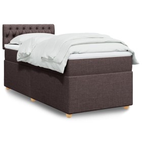 Cama box spring con colchón tela marrón oscuro 100x200