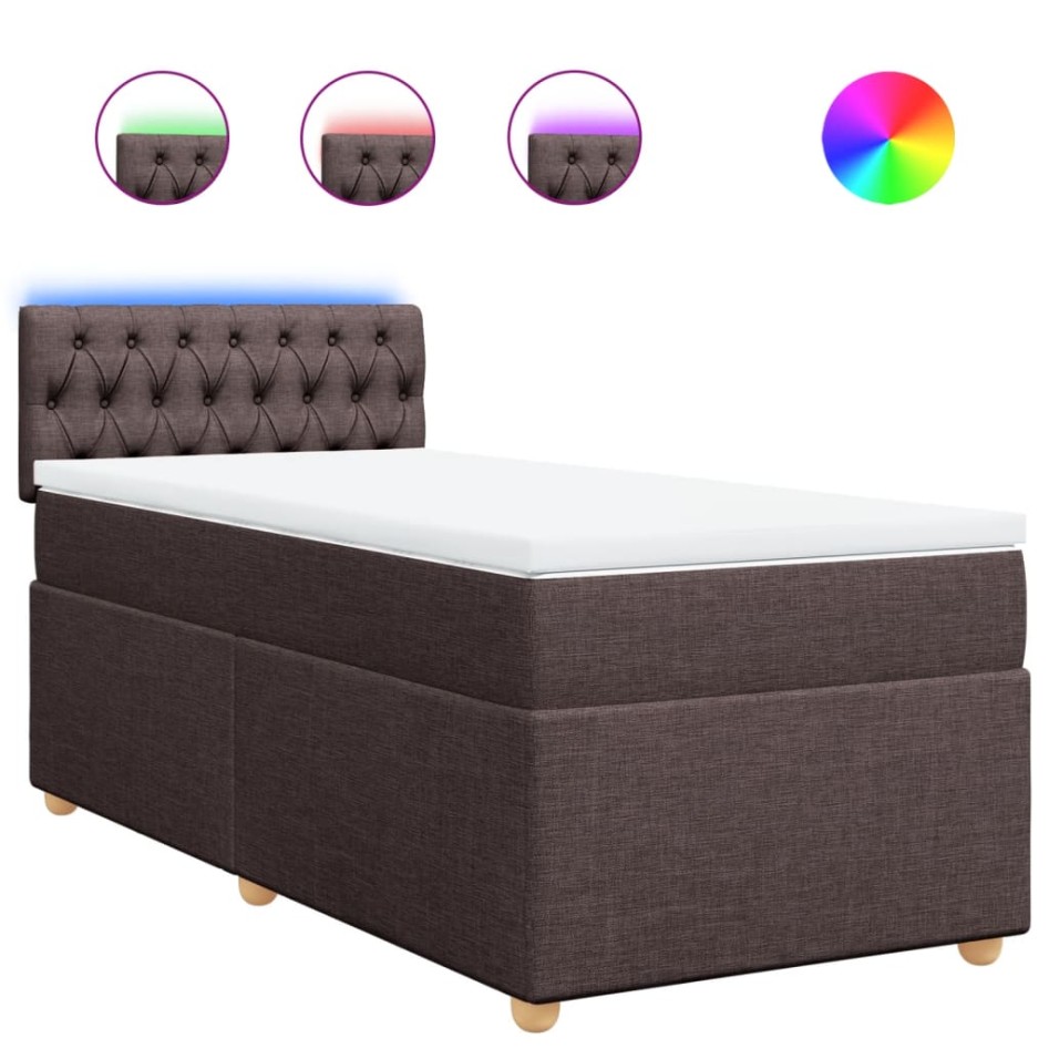 Cama box spring con colchón tela marrón oscuro 100x200