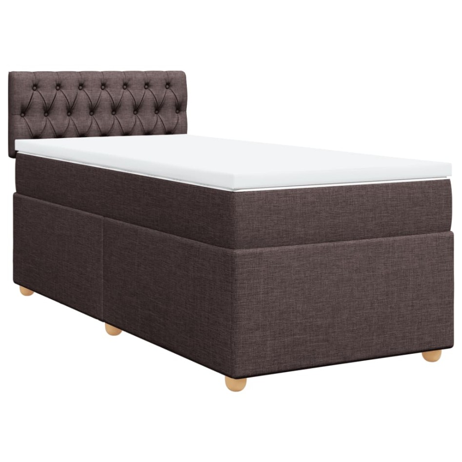 Cama box spring con colchón tela marrón oscuro 100x200