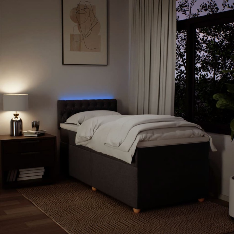 Cama box spring con colchón tela marrón oscuro 100x200