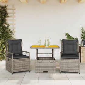 Set comedor de jardín 3 piezas con cojines ratán sintético