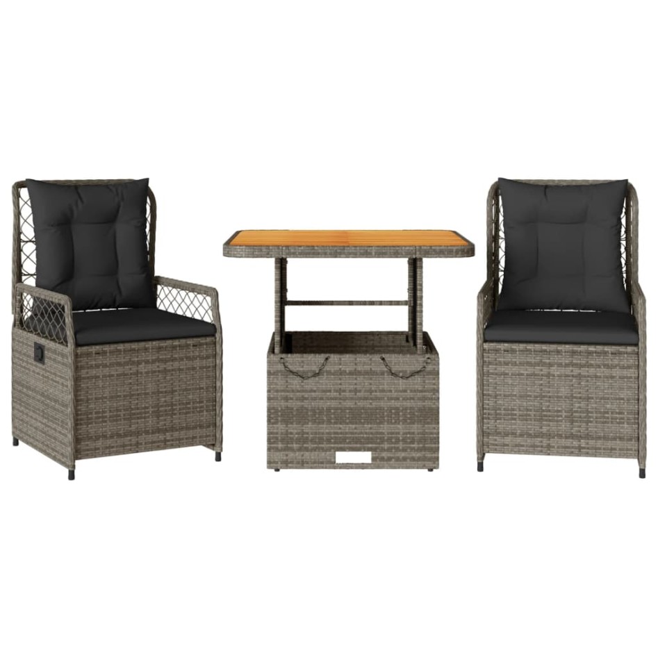 Set comedor de jardín 3 piezas con cojines ratán sintético