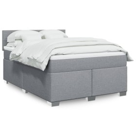 Cama box spring con colchón tela gris claro 140x190