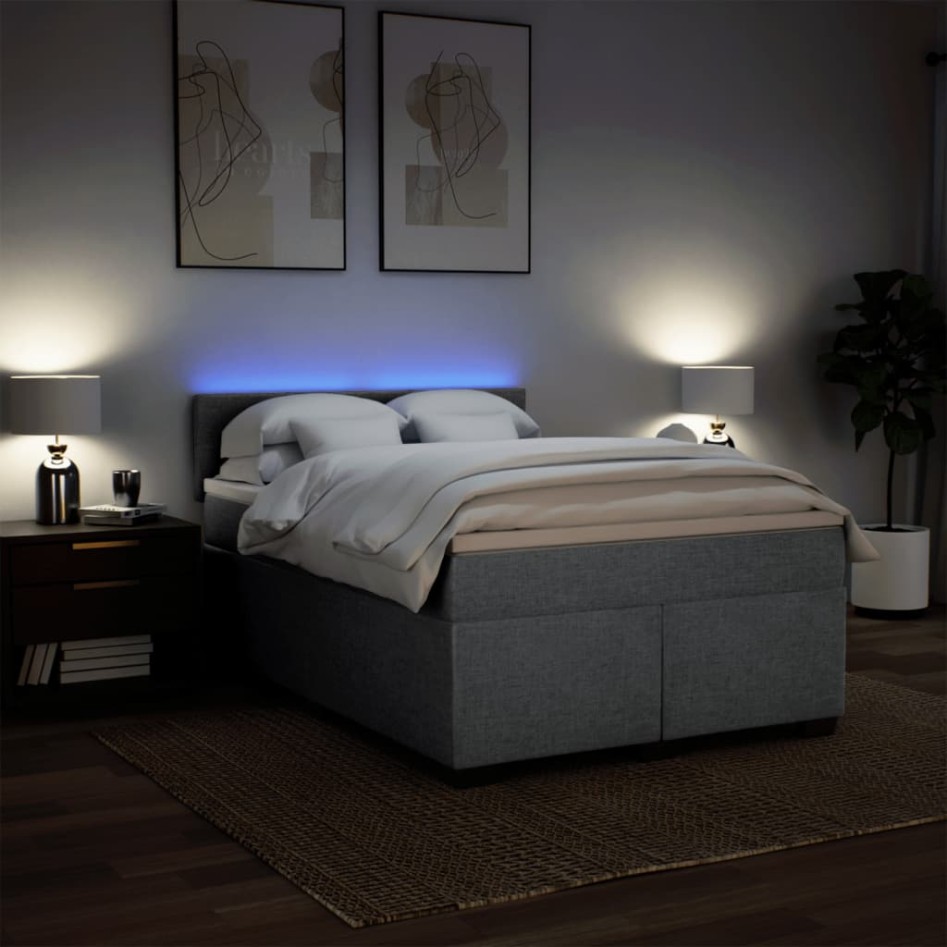 Cama box spring con colchón tela gris claro 140x190