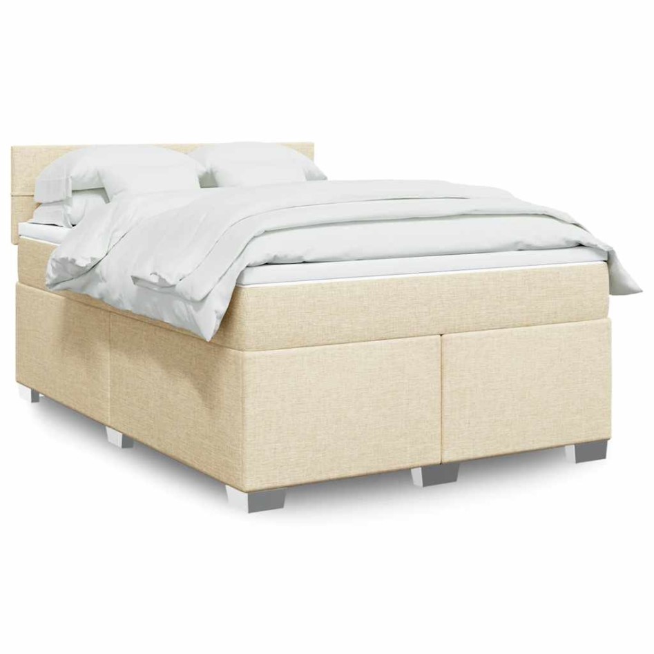 Cama box spring con colchón tela color crema 140x190