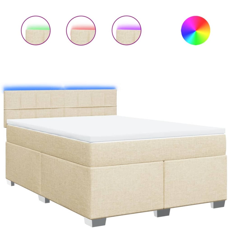 Cama box spring con colchón tela color crema 140x190