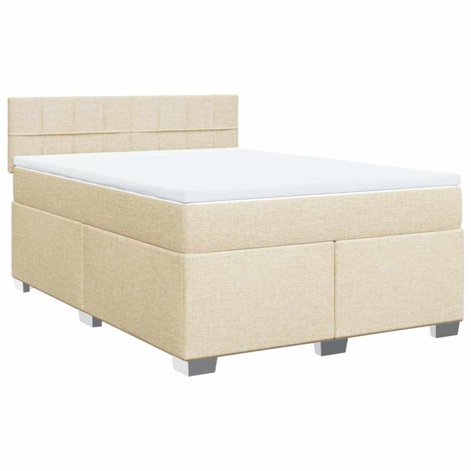 Cama box spring con colchón tela color crema 140x190