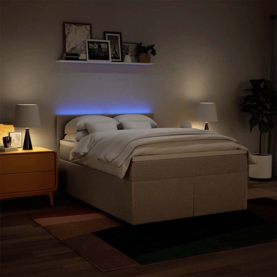 Cama box spring con colchón tela color crema 140x190