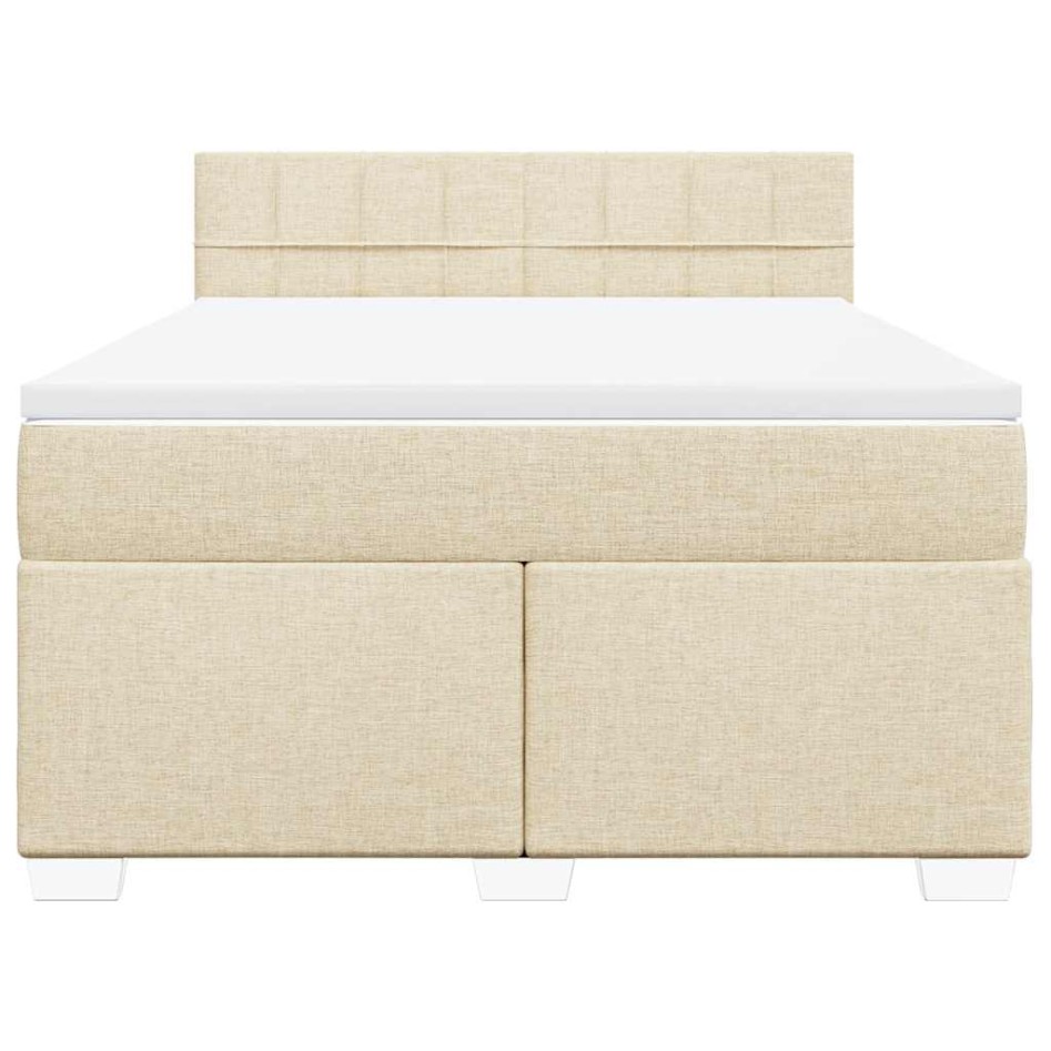 Cama box spring con colchón tela color crema 140x190