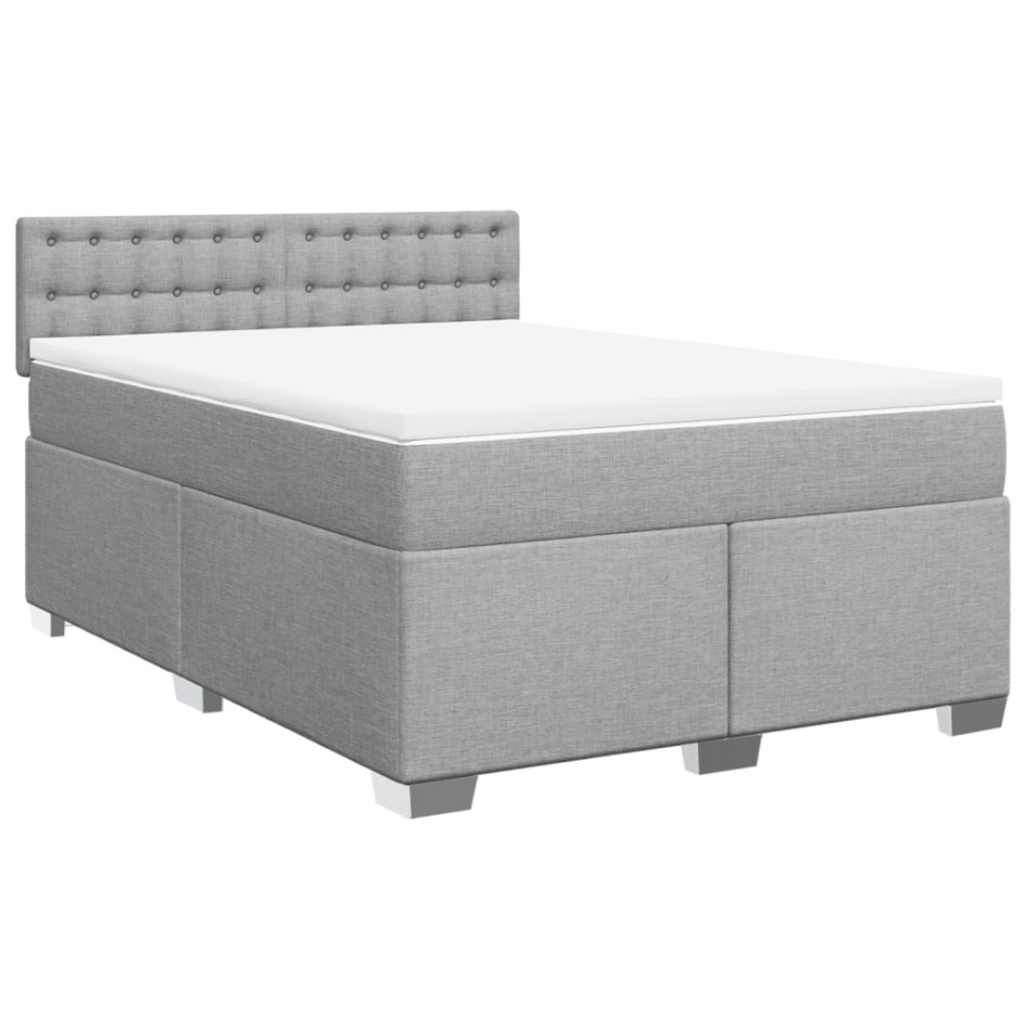Cama box spring con colchón tela gris claro 140x190