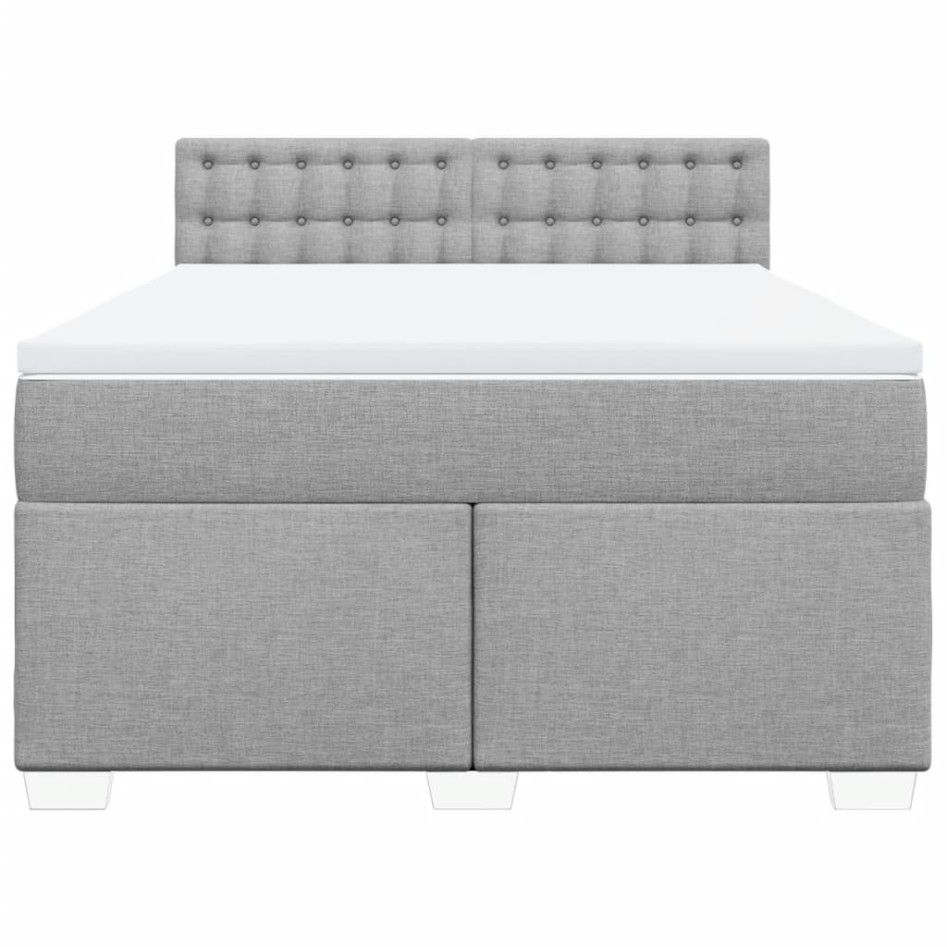 Cama box spring con colchón tela gris claro 140x190