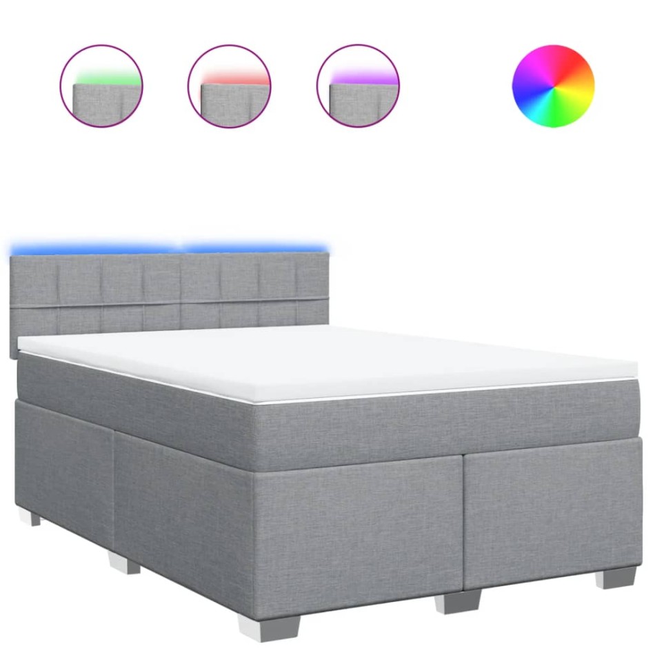 Cama box spring con colchón tela gris claro 160x200