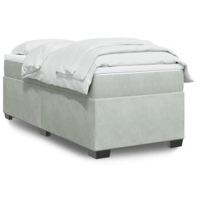 Cama box spring con colchón terciopelo gris claro 90x190