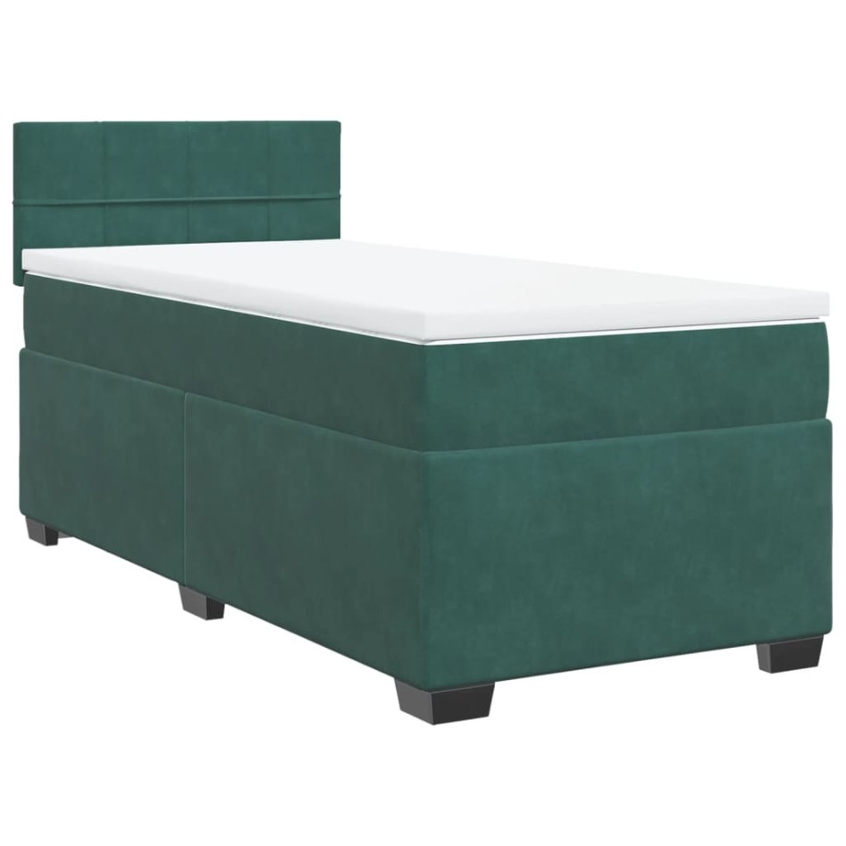 Cama box spring con colchón terciopelo verde oscuro 90x190