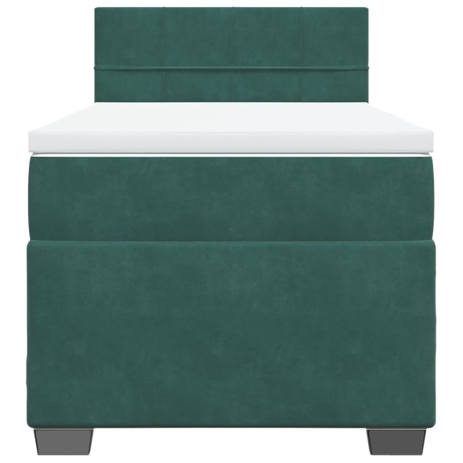 Cama box spring con colchón terciopelo verde oscuro 90x190
