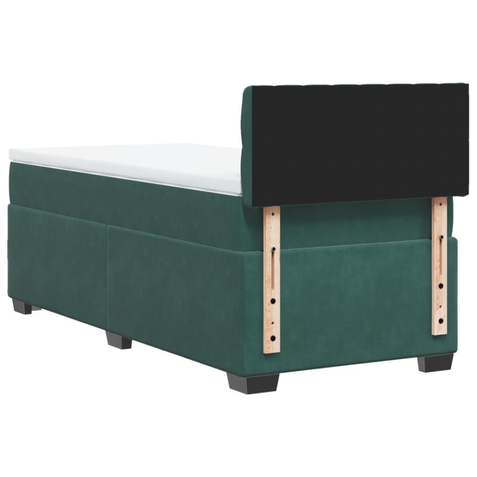 Cama box spring con colchón terciopelo verde oscuro 80x200