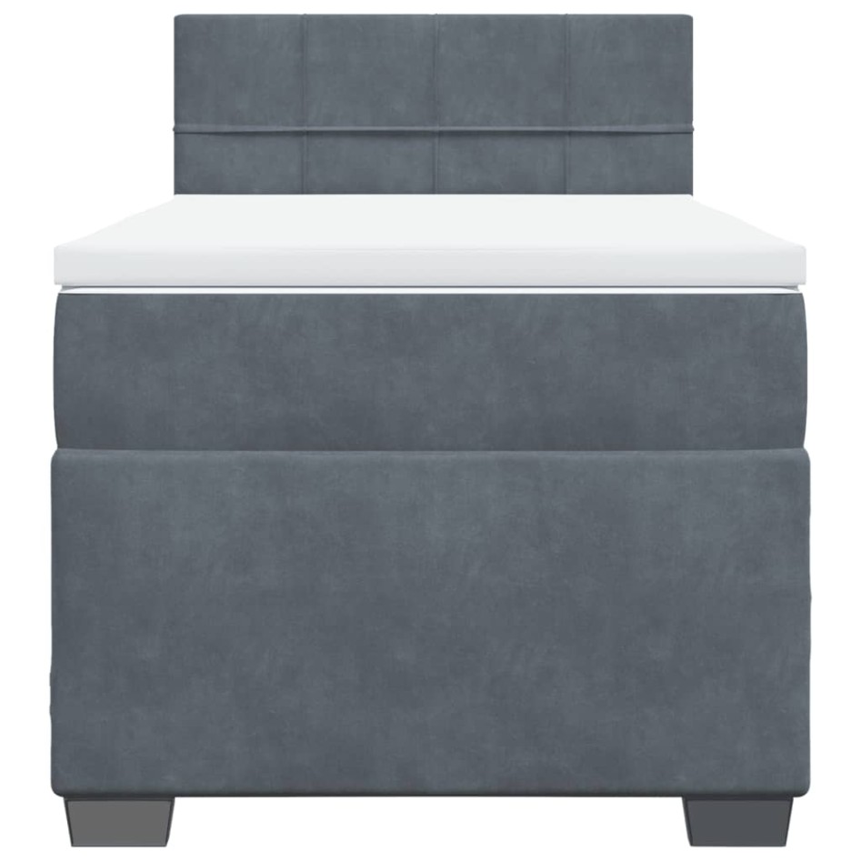 Cama box spring con colchón terciopelo gris oscuro 90x190