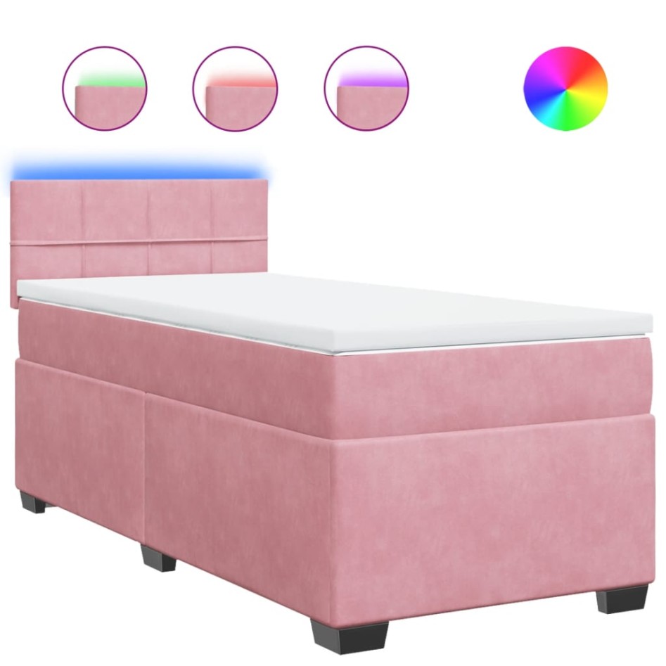 Cama box spring con colchón terciopelo rosa 80x200