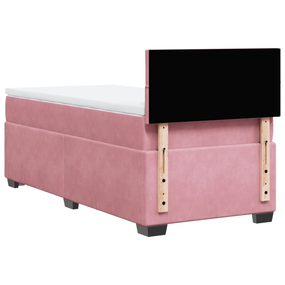 Cama box spring con colchón terciopelo rosa 80x200