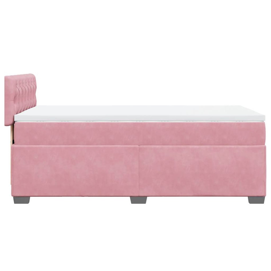 Cama box spring con colchón terciopelo rosa 80x200