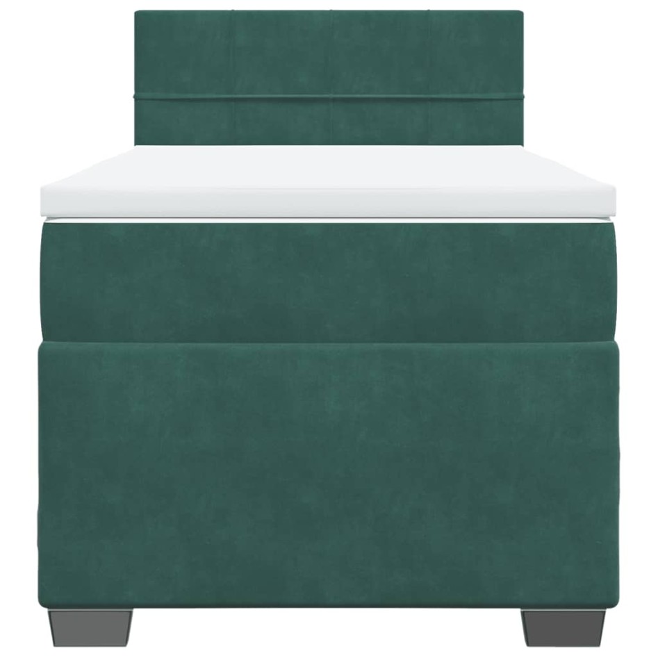 Cama box spring con colchón terciopelo verde oscuro 80x200