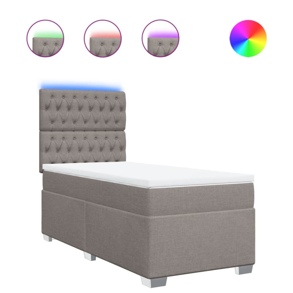 Cama box spring con colchón tela gris taupe 80x200
