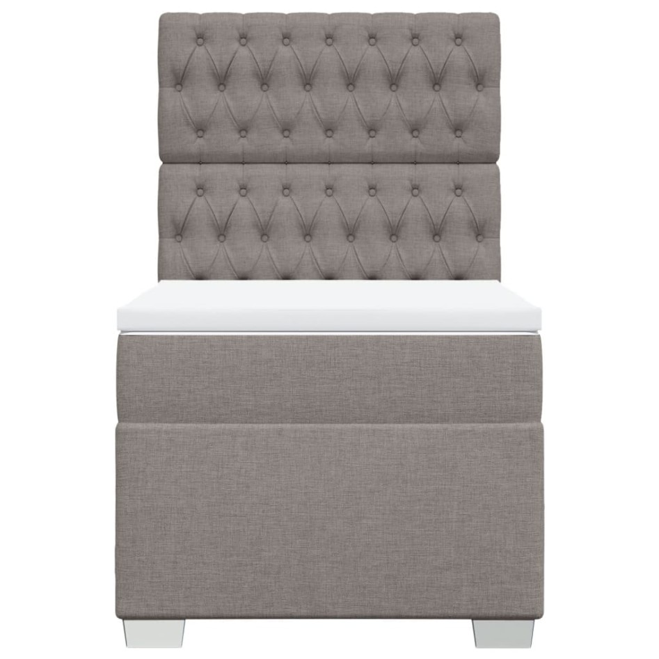 Cama box spring con colchón tela gris taupe 80x200