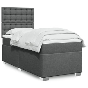 Cama box spring con colchón tela gris oscuro 90x190