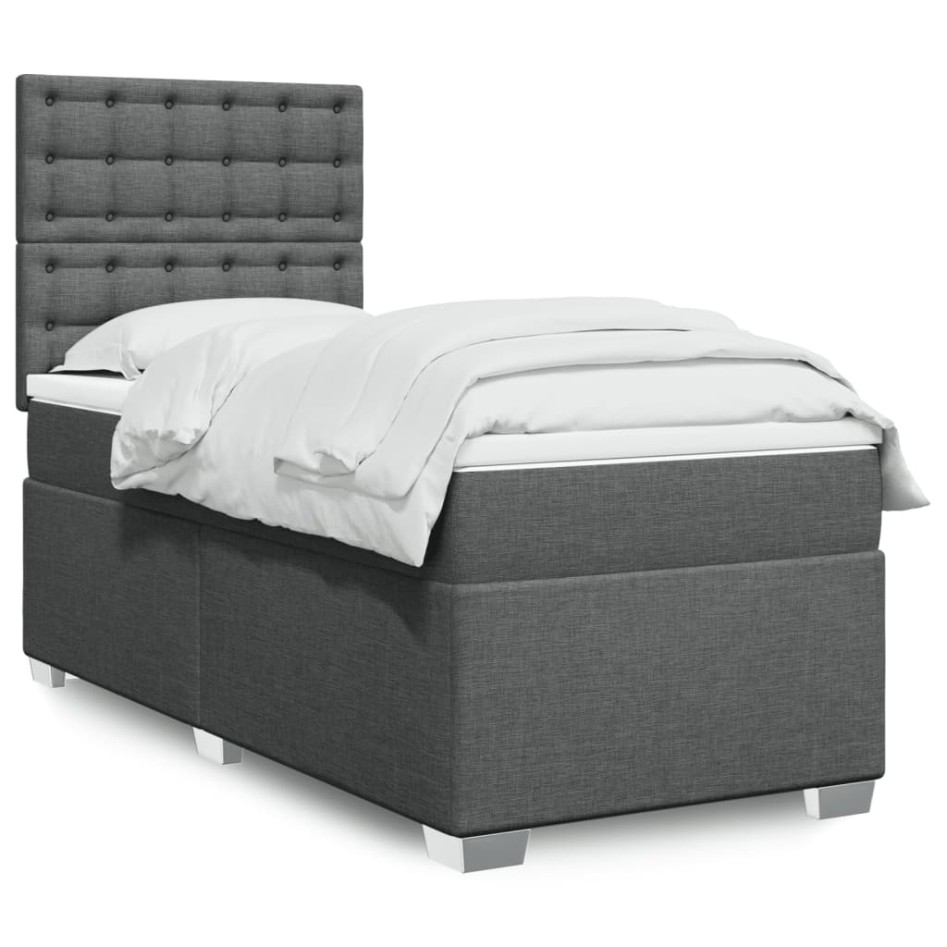 Cama box spring con colchón tela gris oscuro 90x190