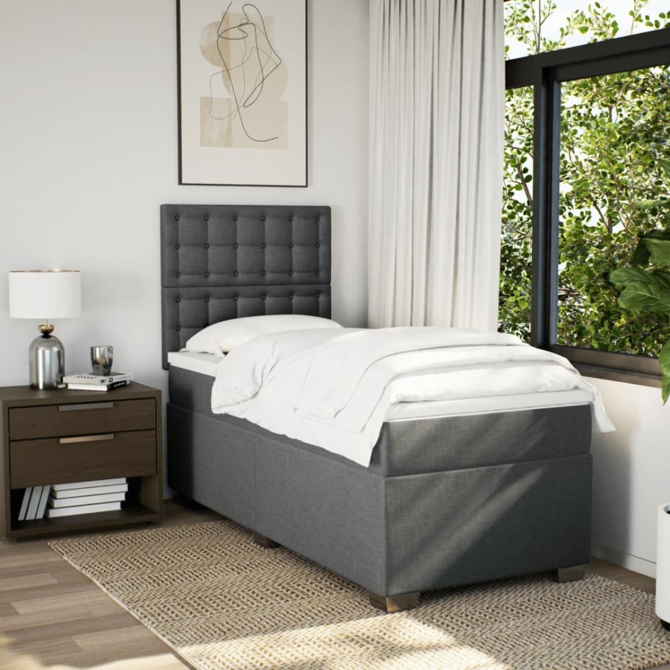 Cama box spring con colchón tela gris oscuro 90x190