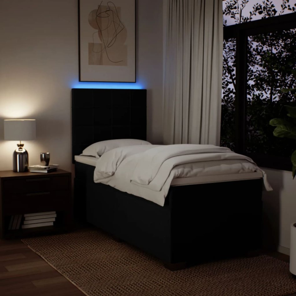 Cama box spring con colchón tela negro 90x190