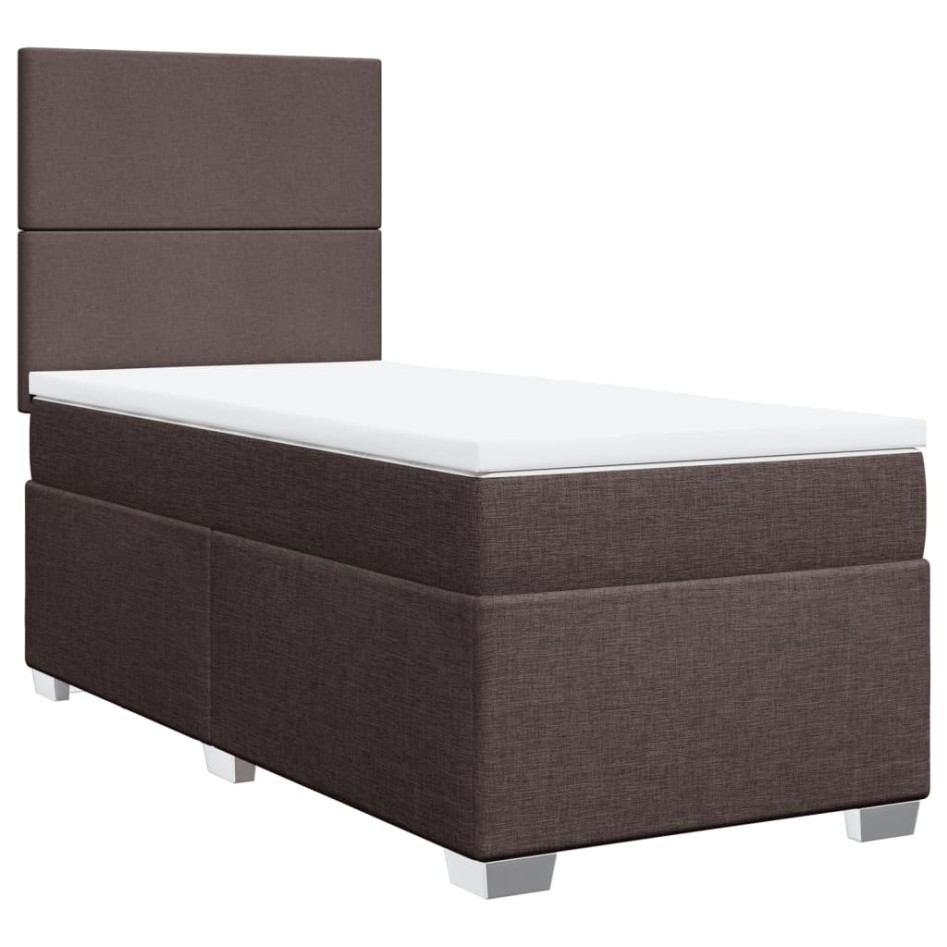 Cama box spring con colchón tela marrón oscuro 90x190