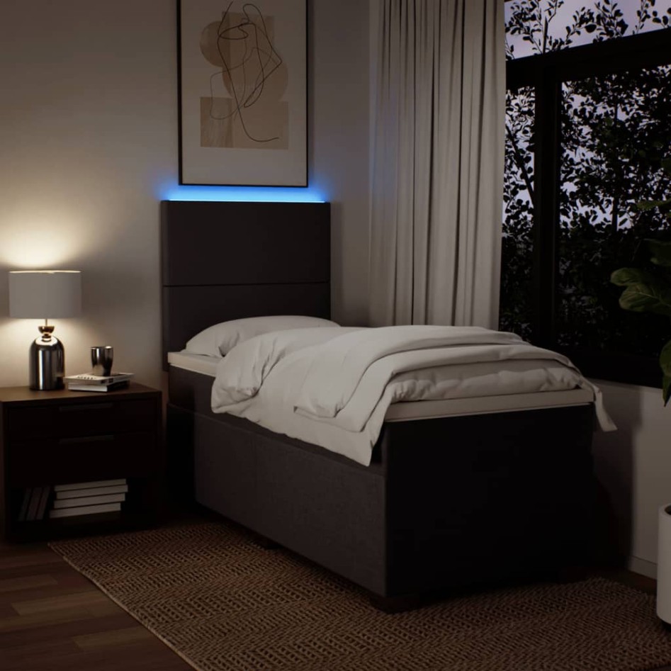 Cama box spring con colchón tela marrón oscuro 90x190