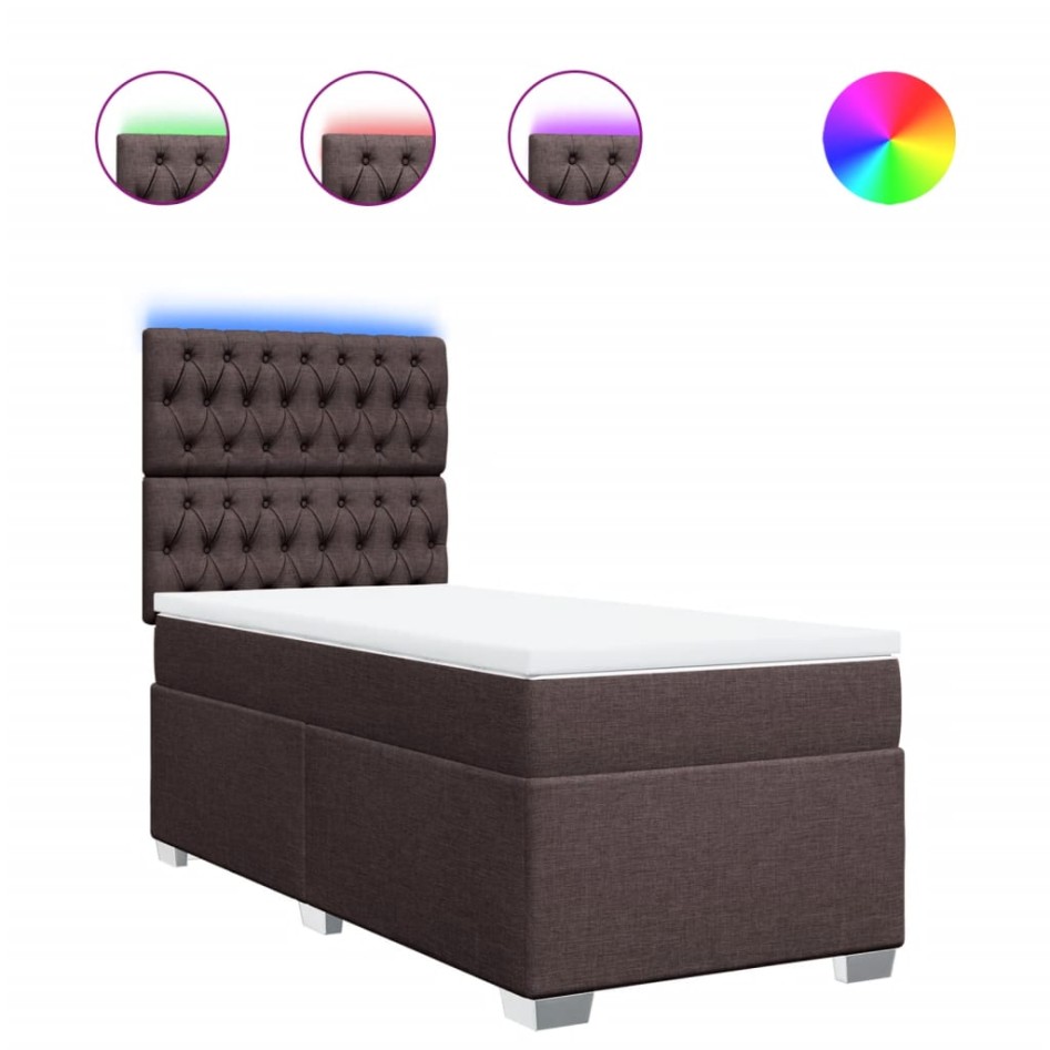 Cama box spring con colchón tela marrón oscuro 90x190