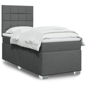 Cama box spring con colchón tela gris oscuro 90x200
