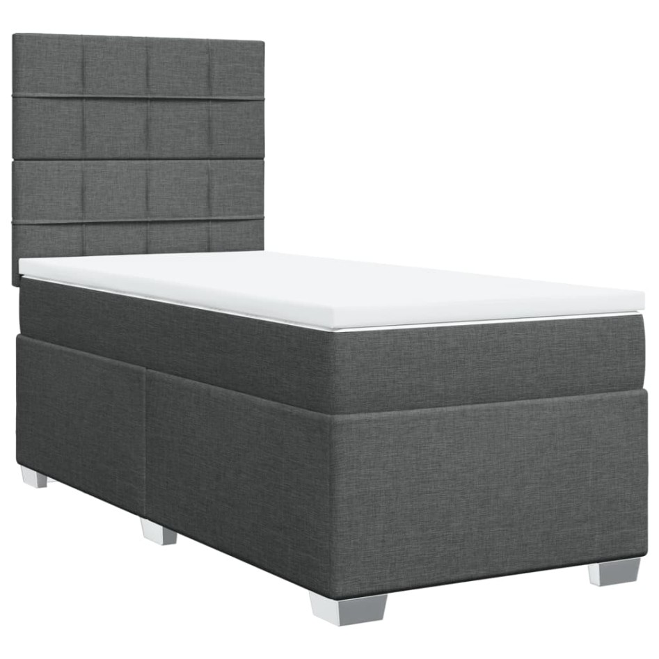 Cama box spring con colchón tela gris oscuro 90x200