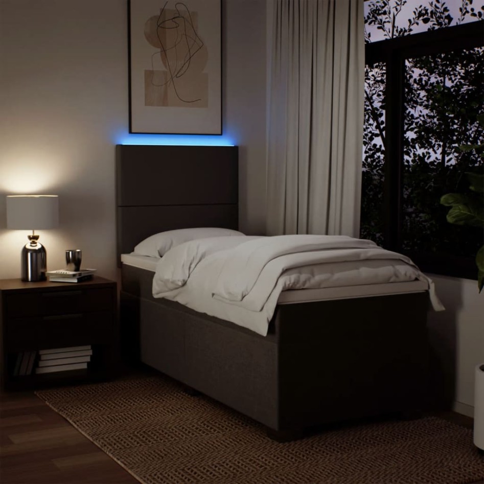 Cama box spring con colchón tela gris claro 90x200