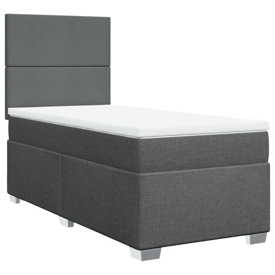 Cama box spring con colchón tela gris oscuro 100x200
