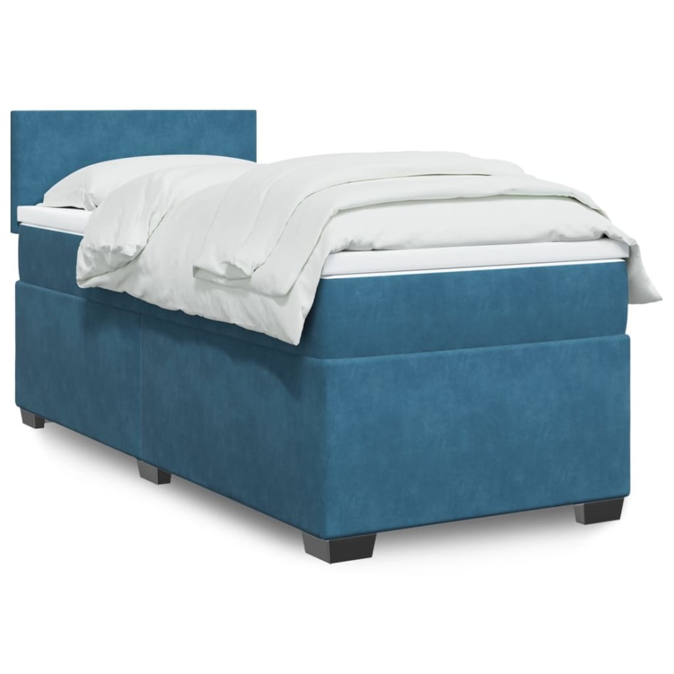 Cama box spring con colchón terciopelo azul 90x200