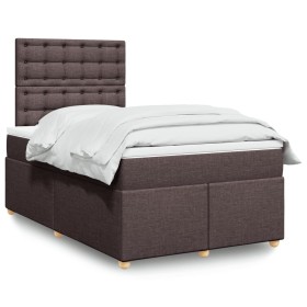 Cama box spring con colchón tela marrón oscuro 120x200