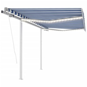 Toldo automático LED sensor de viento azul y blanco 3,5x2,5