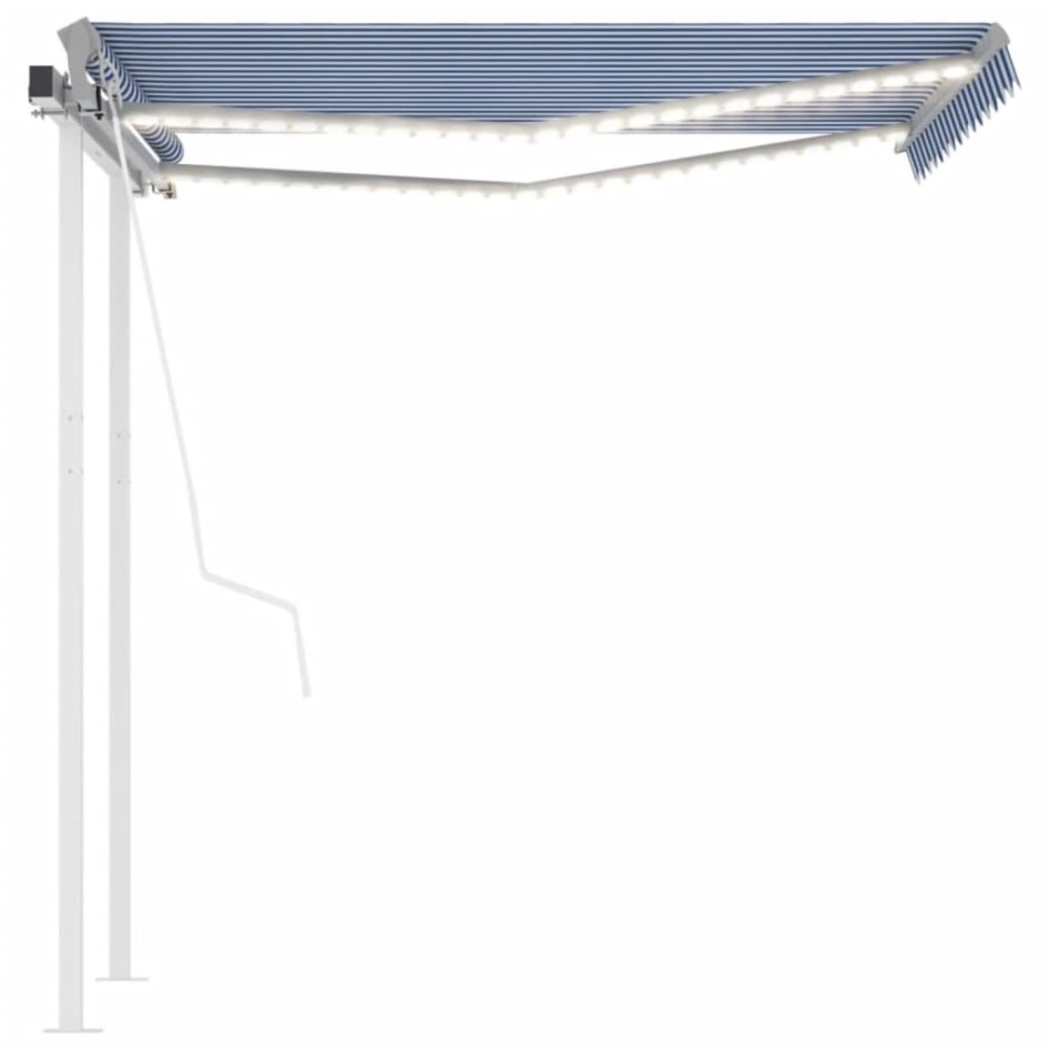 Toldo automático LED sensor de viento azul y blanco 3,5x2,5